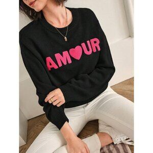 S. CHRISTINA 100% Cashmere Sweater AMOUR Navy Blue Crewneck Size Large